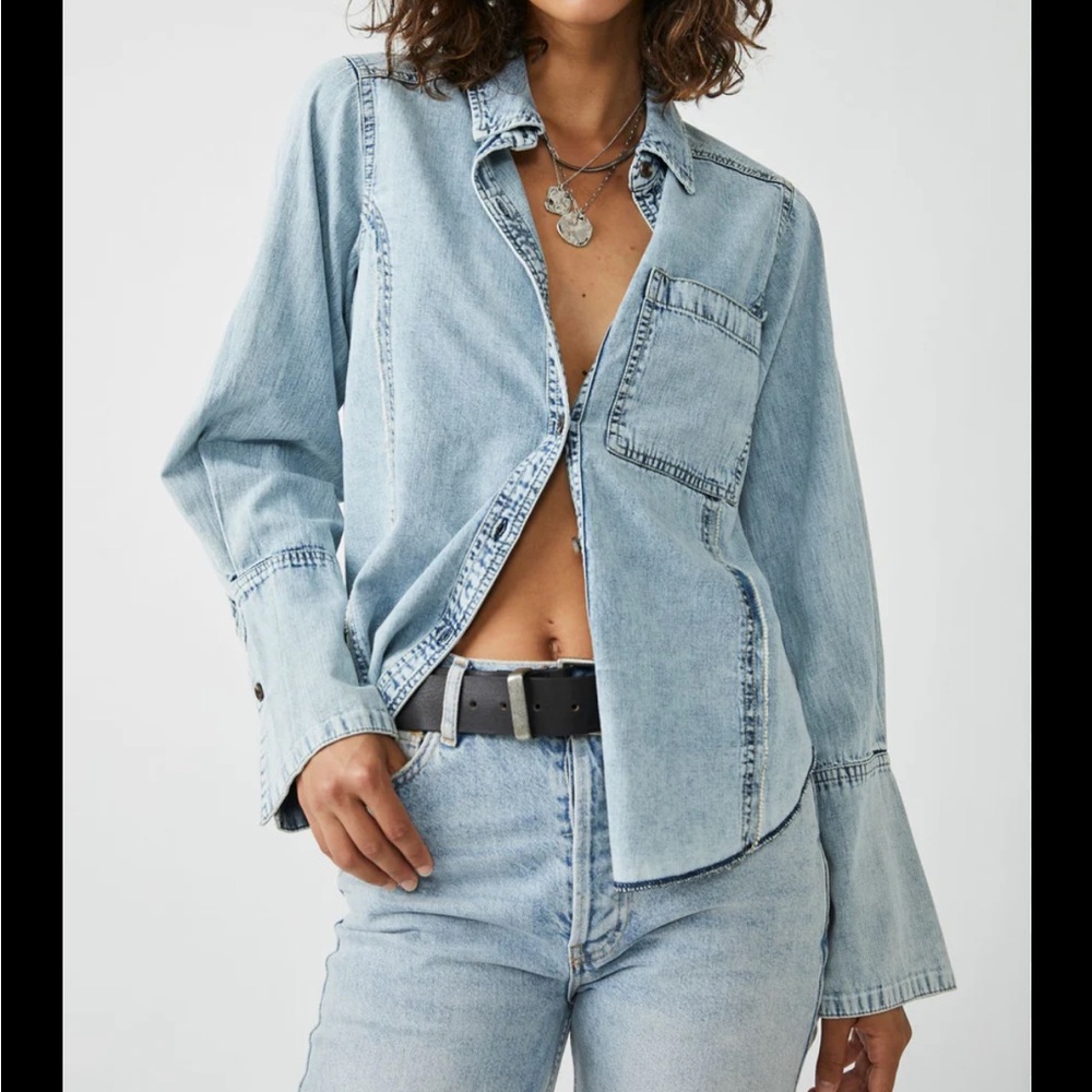We The Free Light Blue Button Down Shirt